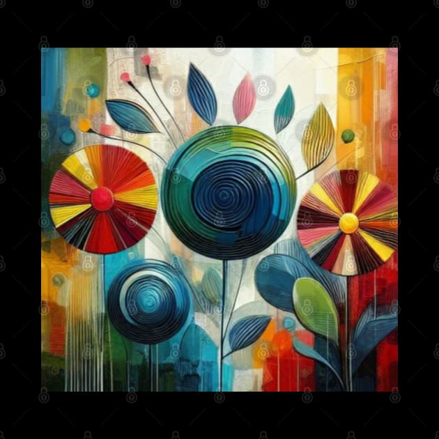 Abstract Blue Red Yellow Flower by Siha Arts