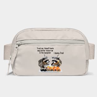 Two Raccoons Discussing Sushi, funny racoon design Bag