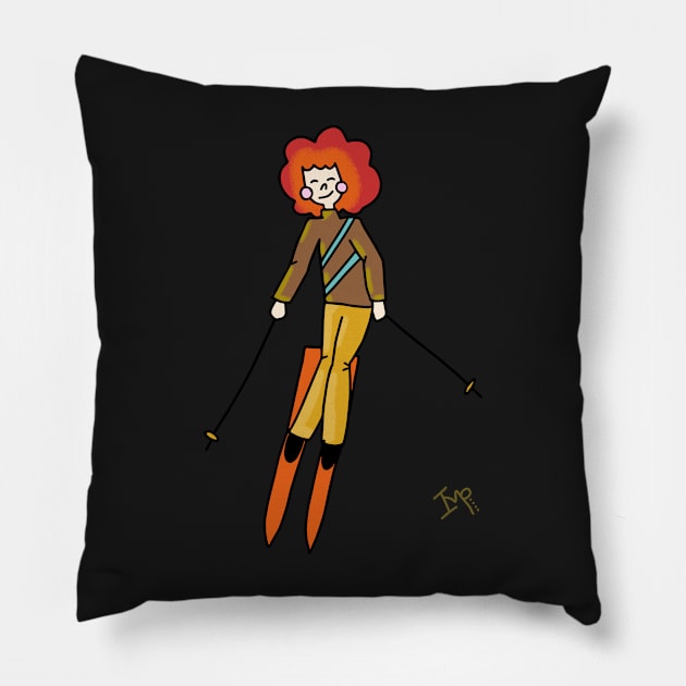 Freestyle women skiiers - winter sports - red Pillow by Ipoole