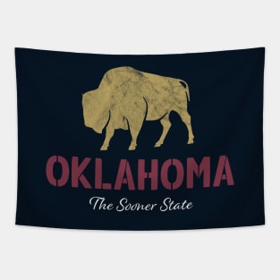 Oklahoma The Sooner State Bison Red Stencil Tapestry