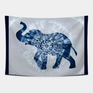 Mandala Elephant Indigo Blue Tie Dye Tapestry