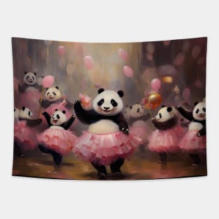 Panda Prima Ballerinas: Graceful Recital in Pink Tutus Tapestry