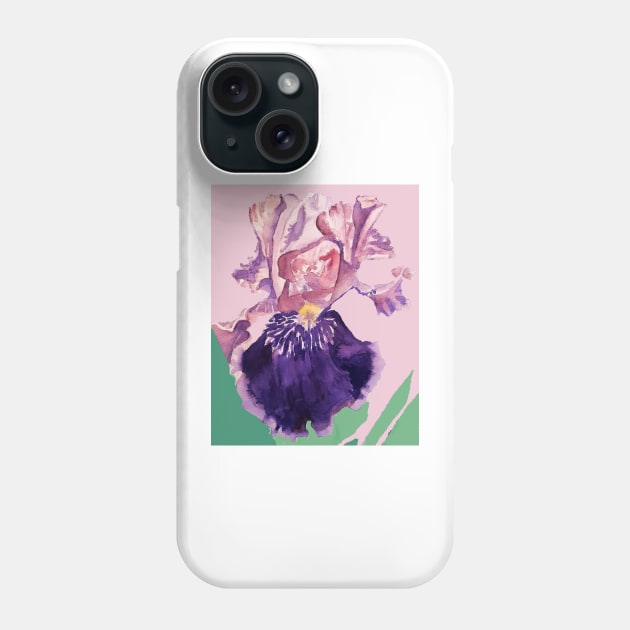 Iris Watercolor Painting - Glorious Purple on Baby Pink Phone Case by SarahRajkotwala