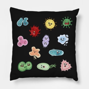 Cute Microbes Bacteria, Virus, Ecoli MicroBiology Seamless Pattern Sticker Pack. Pillow