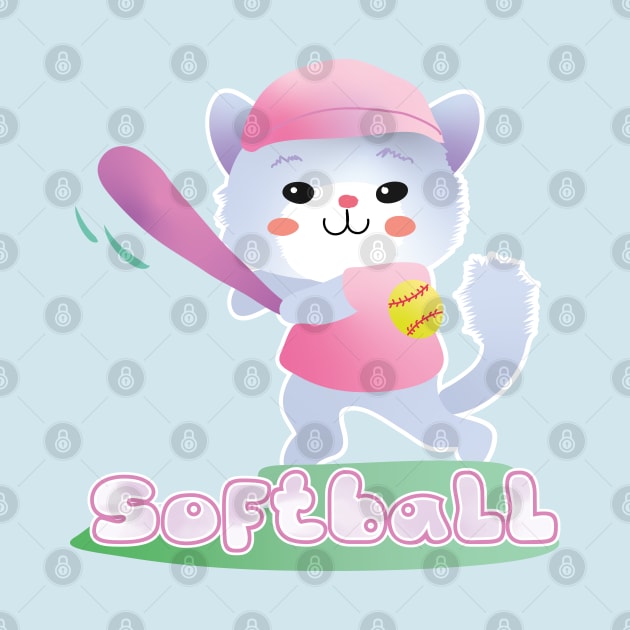 y2k aesthetic kawaii pastel I Love Softball cat by YourGoods