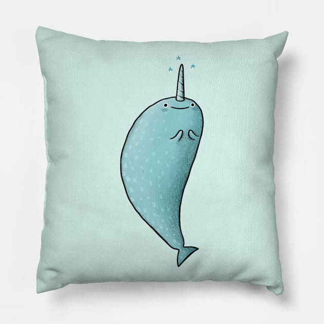 Happy Narwhal Pillow by Sophie Corrigan