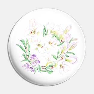 white lily flowers watercolor painting Pin