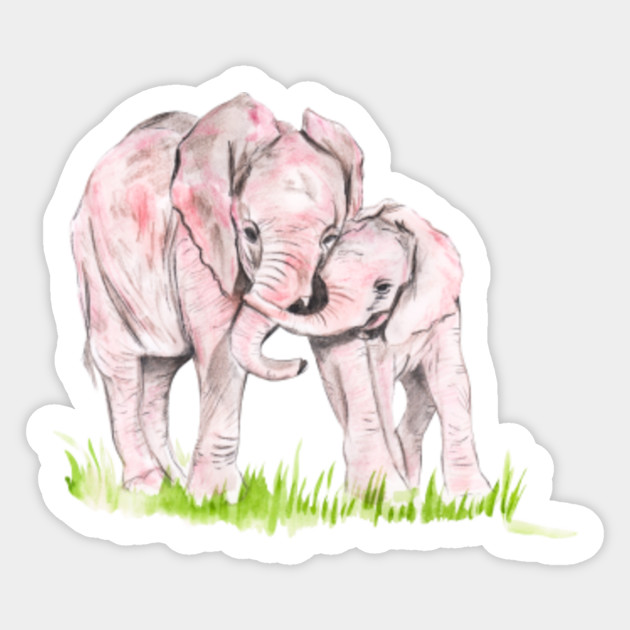 Mom And Baby Elephant Drawing Elephant Drawing Sticker Teepublic