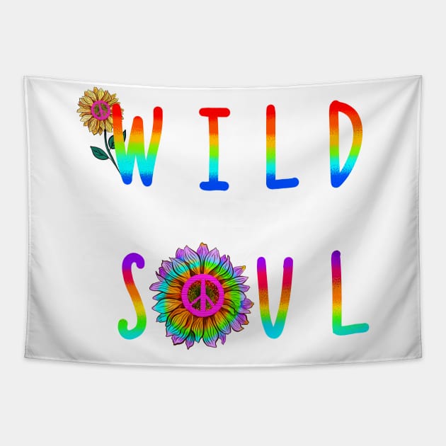 Wild soul hippie style print with sunflowers and peace symbol Tapestry by Sitenkova