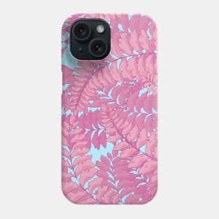 Tropical leaves on blue background Phone Case