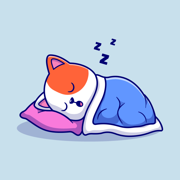 Cute Cat Sleeping With Pillow And Blanket Cartoon by Catalyst Labs