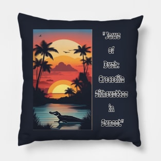 "Jaws of Dusk: Crocodile Silhouettes in Sunset" Pillow