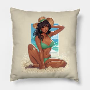 Latina on Beach Ready for Summer Pillow