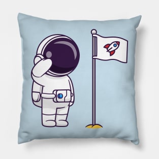 Cute Astronaut Respect Rocket Flag Cartoon Pillow