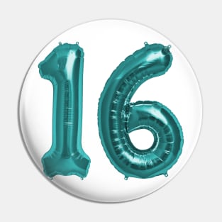 Aqua Blue 16th Birthday Metallic Helium Balloons Numbers Pin