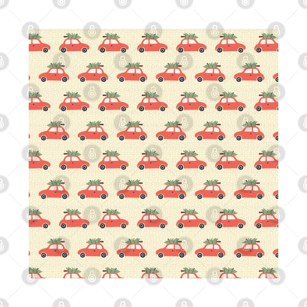 Red Vintage Christmas Cars by Sandra Hutter Designs