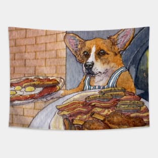 Only a wood-fired oven would do for this corgi's pizzas Tapestry