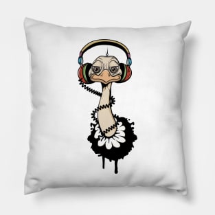 An ostrich with headphones Pillow