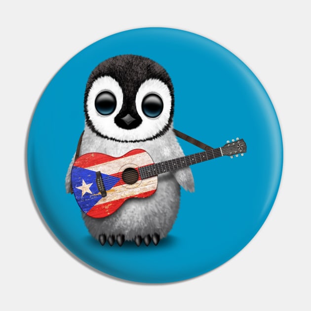 Baby Penguin Playing Puerto Rican Flag Guitar Pin by jeffbartels