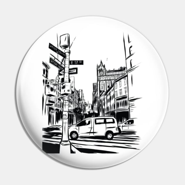 City Scape Pin by handdrawnillustrationart