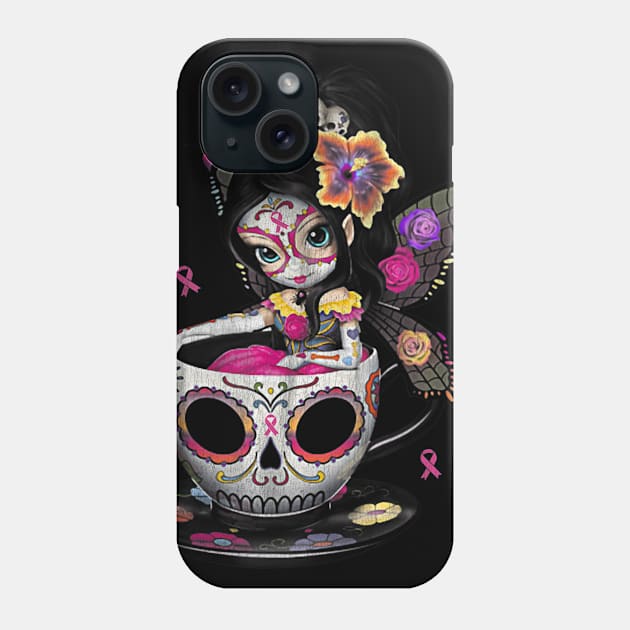 Cute Breast Cancer Girl Sugar Skull Costume Halloween Phone Case by Fowlerbg