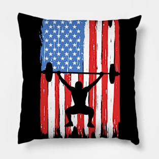 American Flag Powerlifting Graphic Pillow