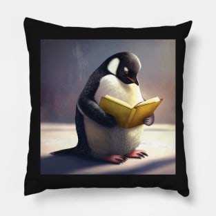 Penguin Peacefully Reading a Book Pillow