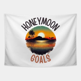 Honeymoon Goals Tropical Vintage Sunset Tapestry