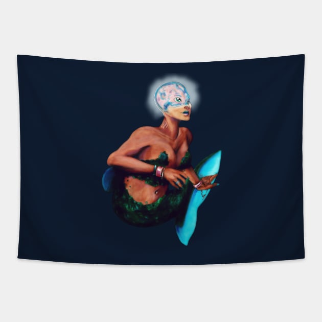 Barreleye Mermaid - Creepy Mermaid Fantasy Art Tapestry by FishWithATopHat