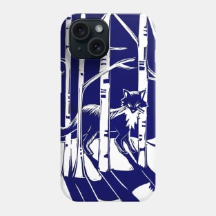 Fox in Moonlit Forest Linocut Phone Case