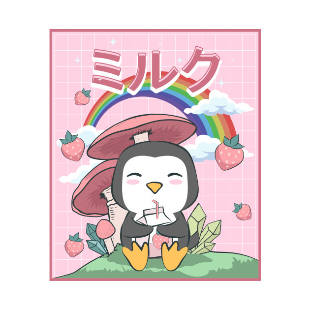 Disover Cottagecore Aesthetic Cute Penguin Strawberry Milk - Cottagecore - T-Shirt