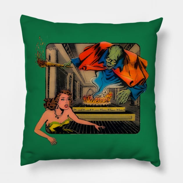 Woman scared of ghost in ghost hall Pillow by Petko121212