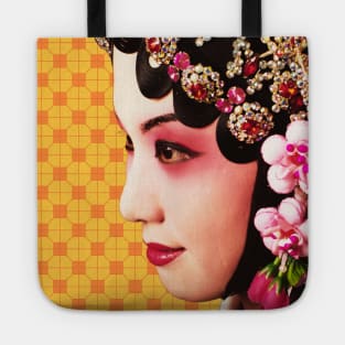 Chinese Opera Star with Sunshine Yellow Tile Floor Pattern- Hong Kong Retro Tote