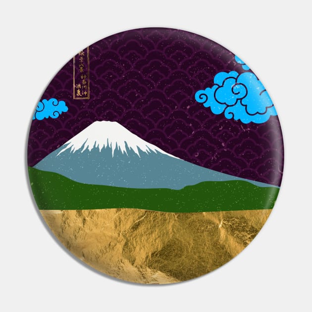 Japanese Gold landscape with mountain Pin by GreekTavern