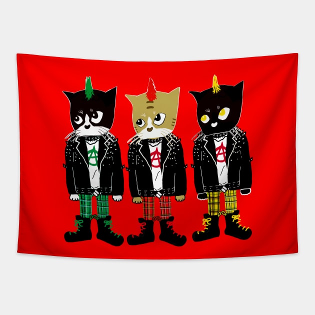 Three punk cats Tapestry by yumiyoshi4