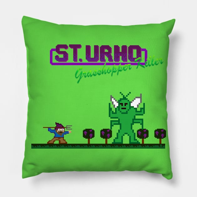 St. Urho: Grasshopper Killer Pillow by miniBOB