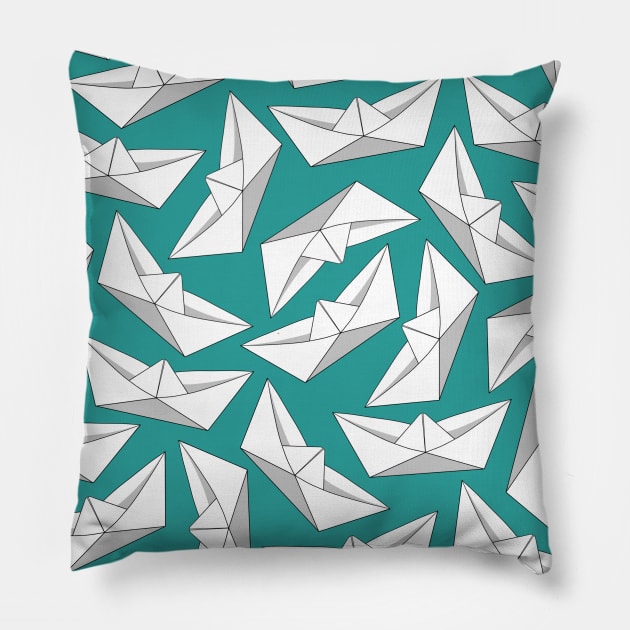Origami Boat Turquoise Pillow by Sketchbook ni Abi