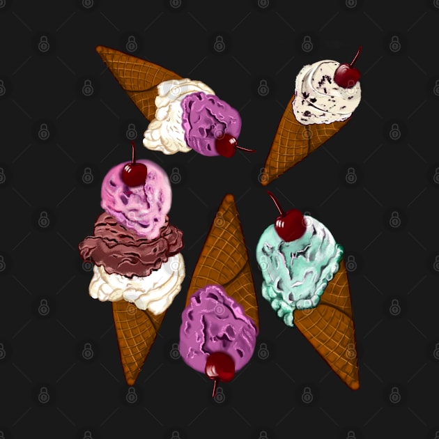 Icecreams - let’s scream for ice cream cones with cherry on top by Artonmytee