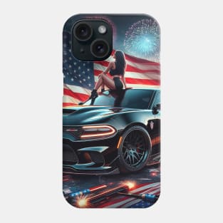 Dodge Charger Hellcat and The American Flag by Gas Autos Phone Case