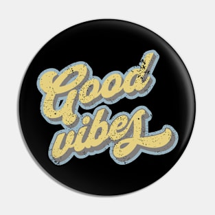 Good Vibes" Retro Font Tee with Vintage Yellow, Gray, and Baby Blue Outlines Pin