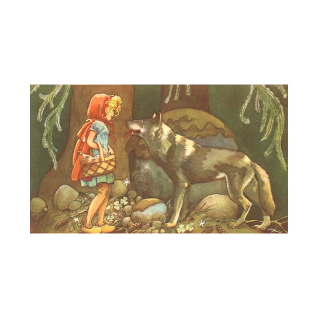 Vintage Fairy Tales, Little Red Riding Hood with Big Bad Wolf by MasterpieceCafe