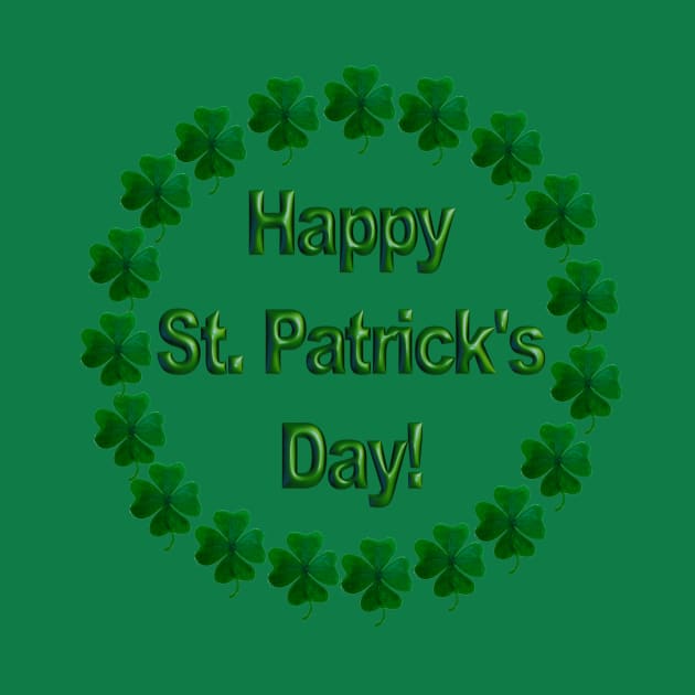 Happy St. Patrick's Day Emblem in a Ring of Shamrocks by Suzette Ransome Illustration & Design