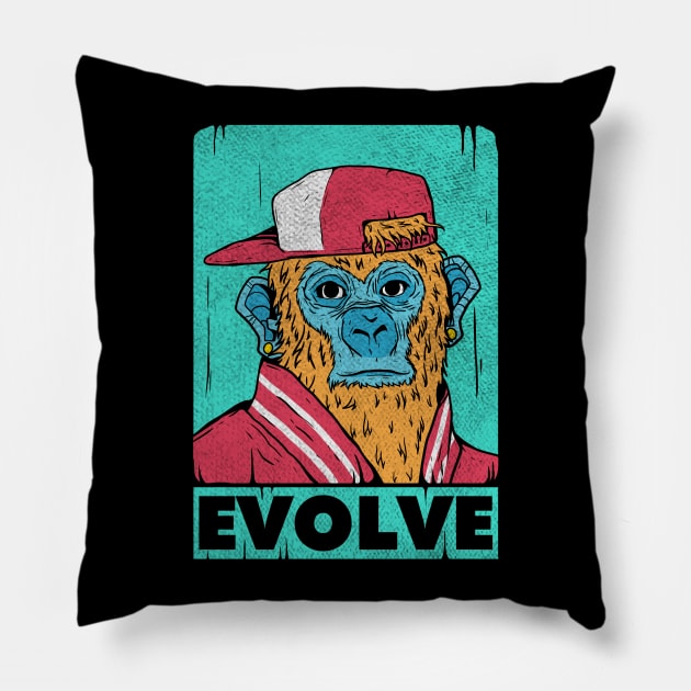 Ape Pop Art Evolve Vintage Retro Art Pillow by A Comic Wizard