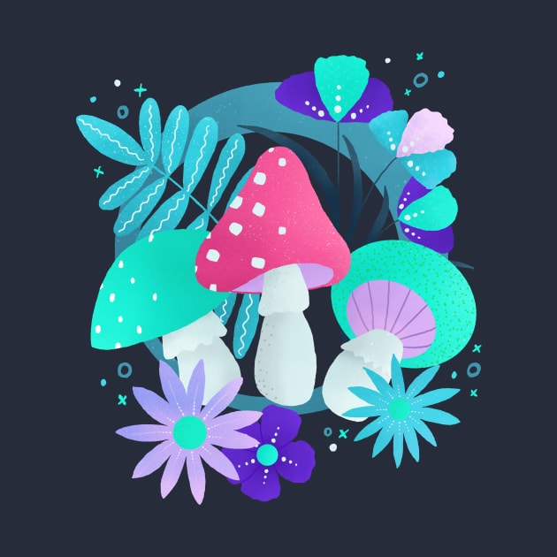 Turquoise and pink mushrooms and flowers by Home Cyn Home 