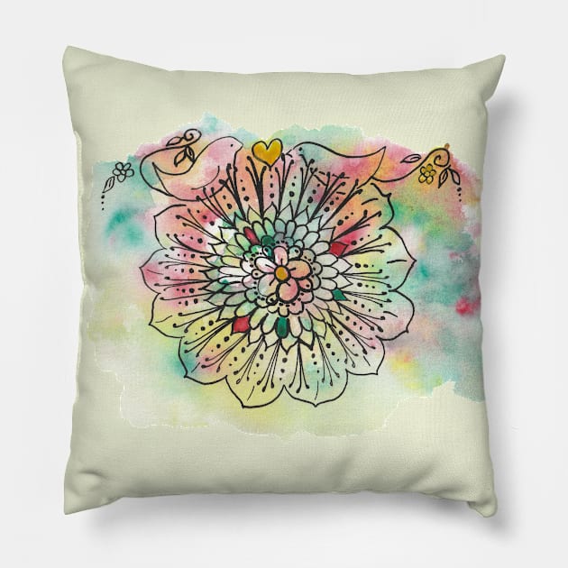 Colourful Florals and Birds Pillow by Jaana Day