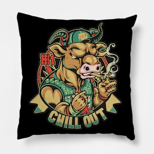 Urban Style Bull with Chill Out Phrase Pillow