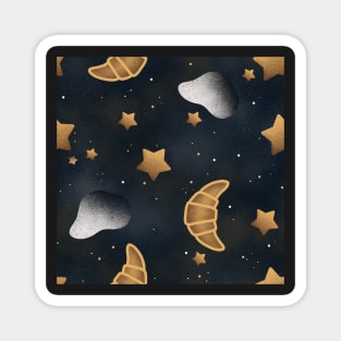 Cozy Croissant Moon Midnight Snack Pattern With Milk & Cookies Magnet