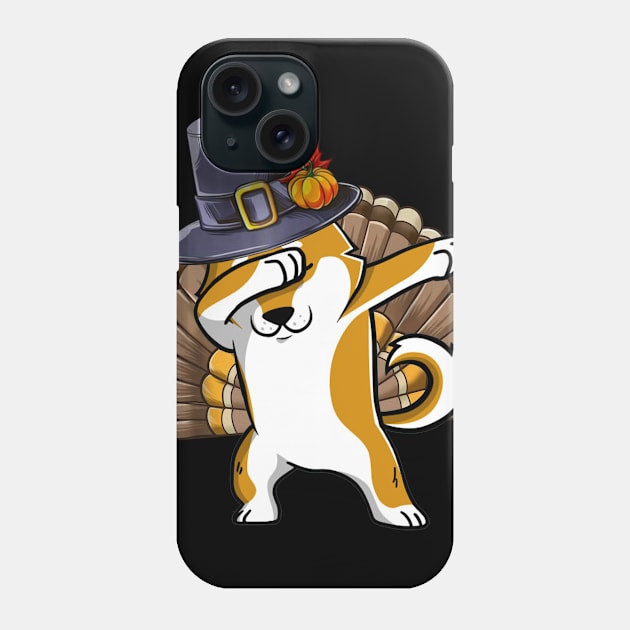 Thanksgiving T shirt for Boys Men Dabbing Shiba Inu Turkey Phone Case by TeeAbe