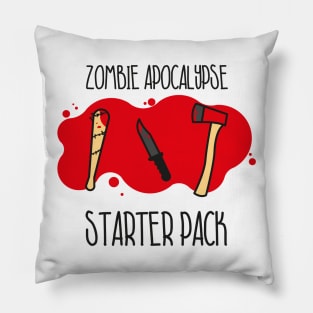 Zombie Apocalypse Starter Pack Baseball Bat Knife Axe Blood Splatter Pillow