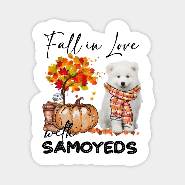 Fall In Love With Samoyeds Fall Pumpkin Thanksgiving Magnet by Red and Black Floral